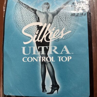 Silkies Ultra Control Top Tights with Ultra Sheer Legs Size Medium Black